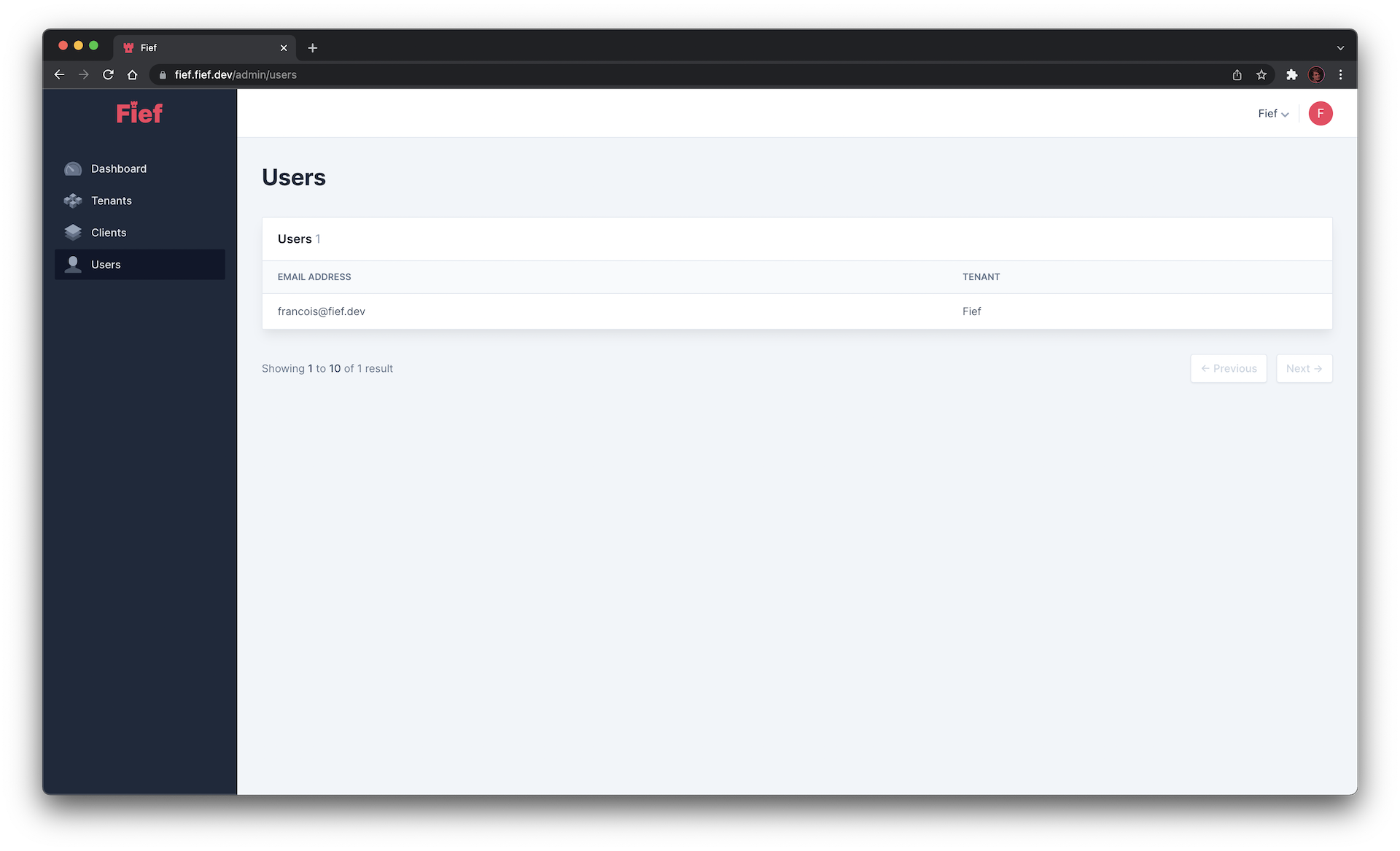 Users management dashboard